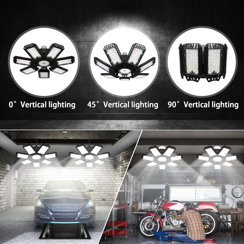AUDLES 6 Pack LED Garage Light, 240W 24000LM 6500K LED Shop Lights, Garage Lights Ceiling Led with 7+1 Deformable Panels, E26/E27 Bulb Socket Lighting for Shop, High Bay, Attic, Basement, Warehouse - Image 3